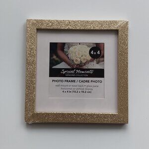 New Gold Glitter Picture Frame Square 4" x 4" Photos Table Top Wall Mount Gift